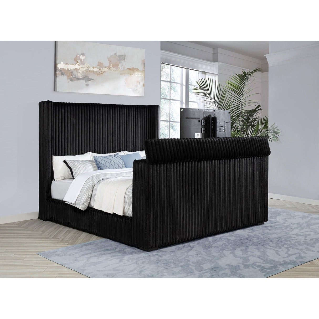 Coaster Furniture Centergrove 315945KE Upholstered Eastern King Wingback TV Bed - Black IMAGE 8