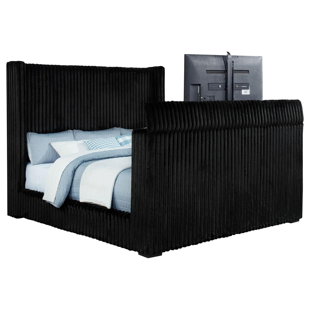 Coaster Furniture Centergrove 315945KW Upholstered California King Wingback TV Bed - Black IMAGE 3