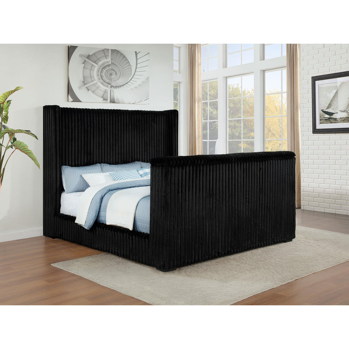 Coaster Furniture Centergrove 315945KW Upholstered California King Wingback TV Bed - Black IMAGE 6