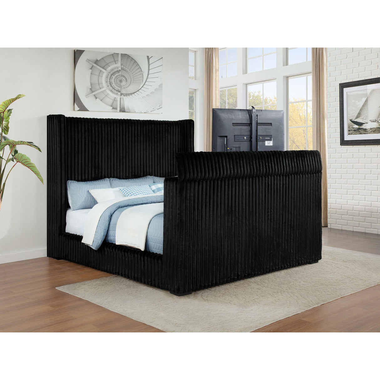 Coaster Furniture Centergrove 315945KW Upholstered California King Wingback TV Bed - Black IMAGE 9