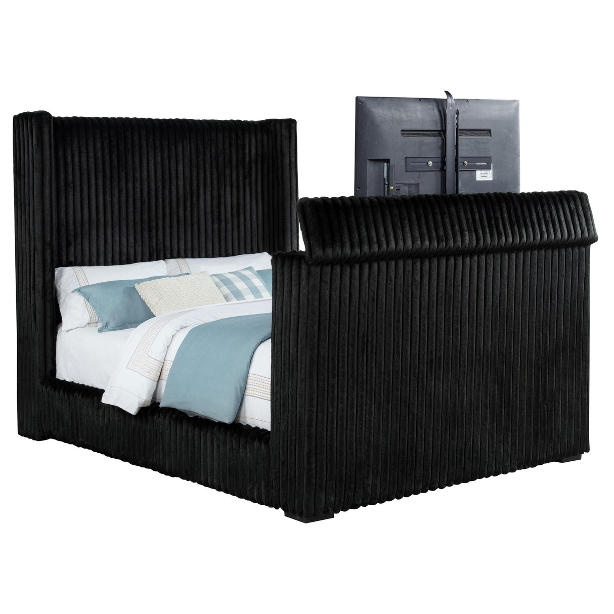 Coaster Furniture Centergrove 315945Q Upholstered Queen Wingback TV Bed - Black IMAGE 2