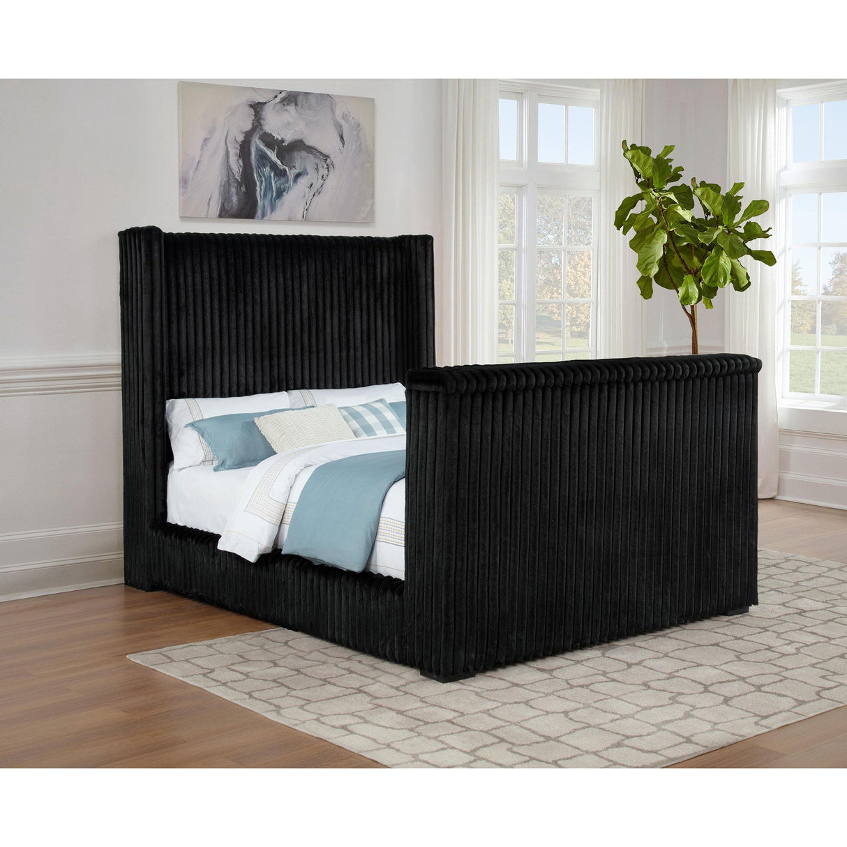 Coaster Furniture Centergrove 315945Q Upholstered Queen Wingback TV Bed - Black IMAGE 6