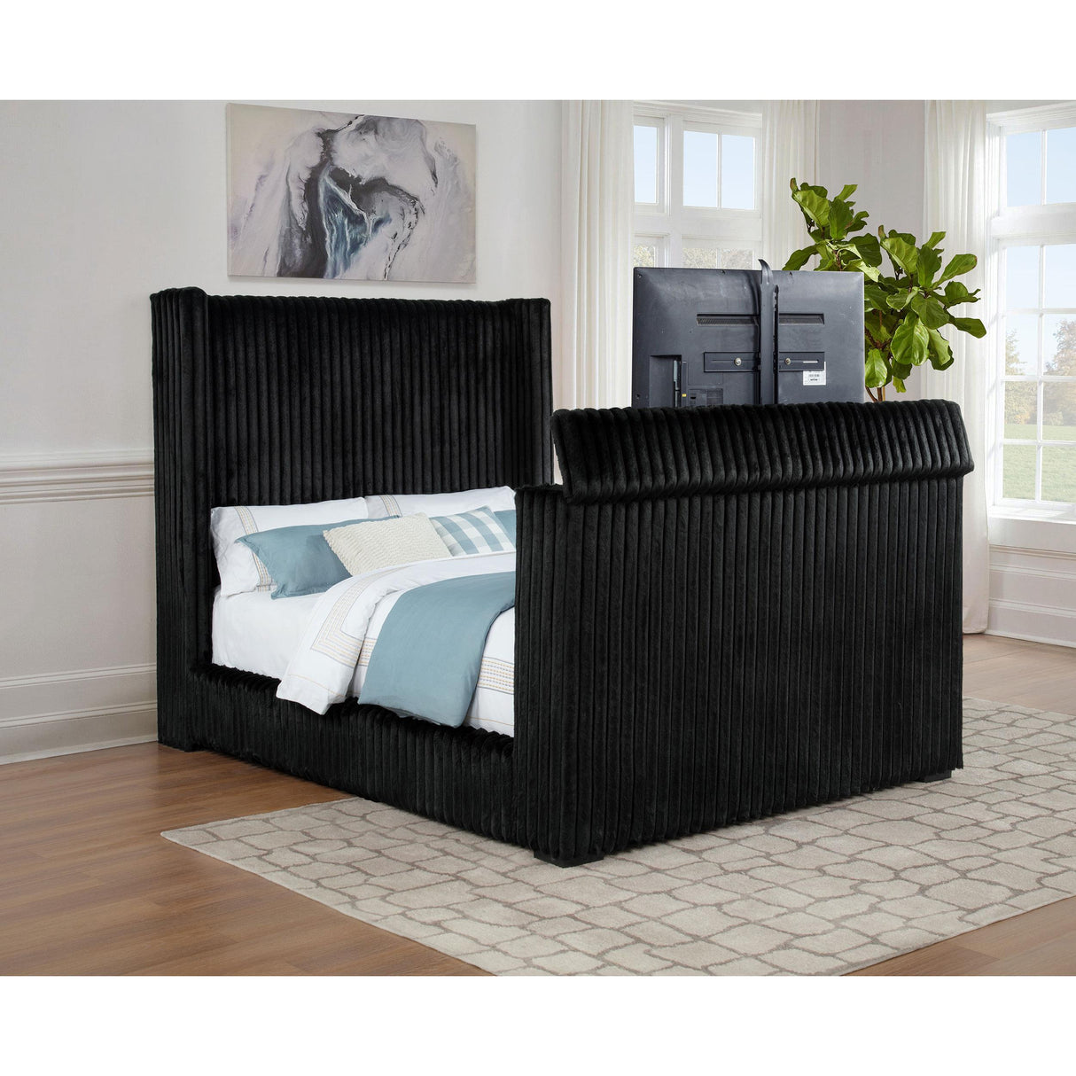 Coaster Furniture Centergrove 315945Q Upholstered Queen Wingback TV Bed - Black IMAGE 9