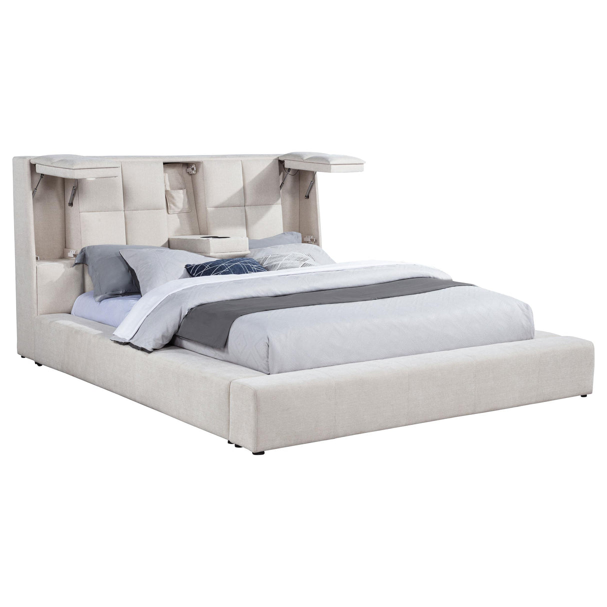 Coaster Furniture Dreux 315948CRMKW Upholstered California King Panel Platform Bed - Cream IMAGE 1