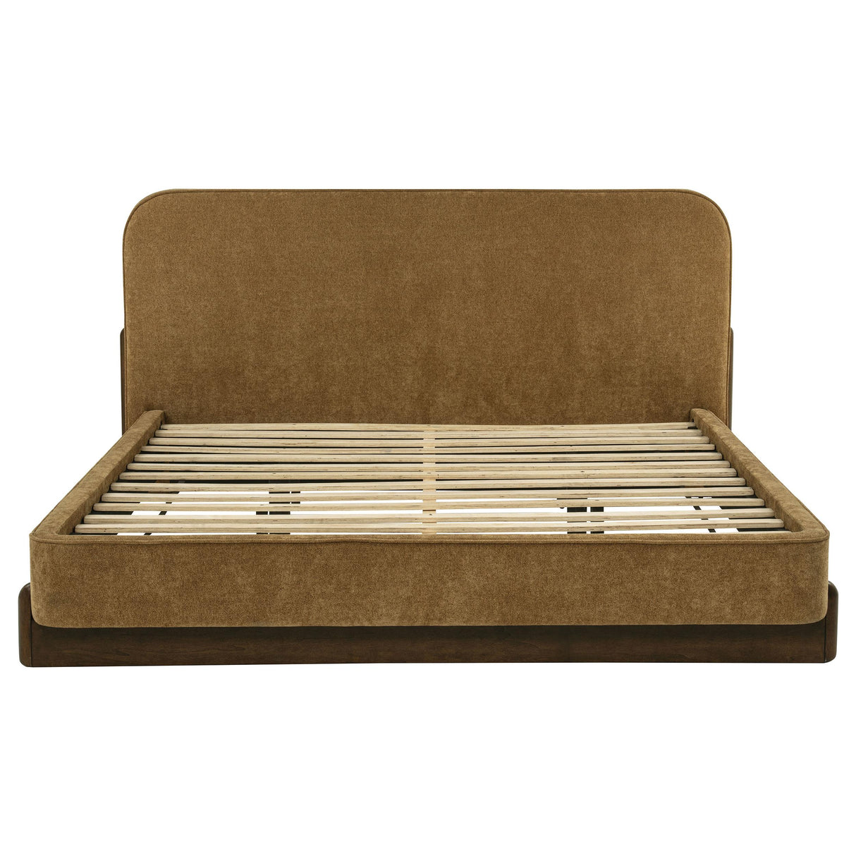 Coaster Furniture Baldacci 315954KE Upholstered Eastern King Platform Bed - Curry/Walnut IMAGE 1