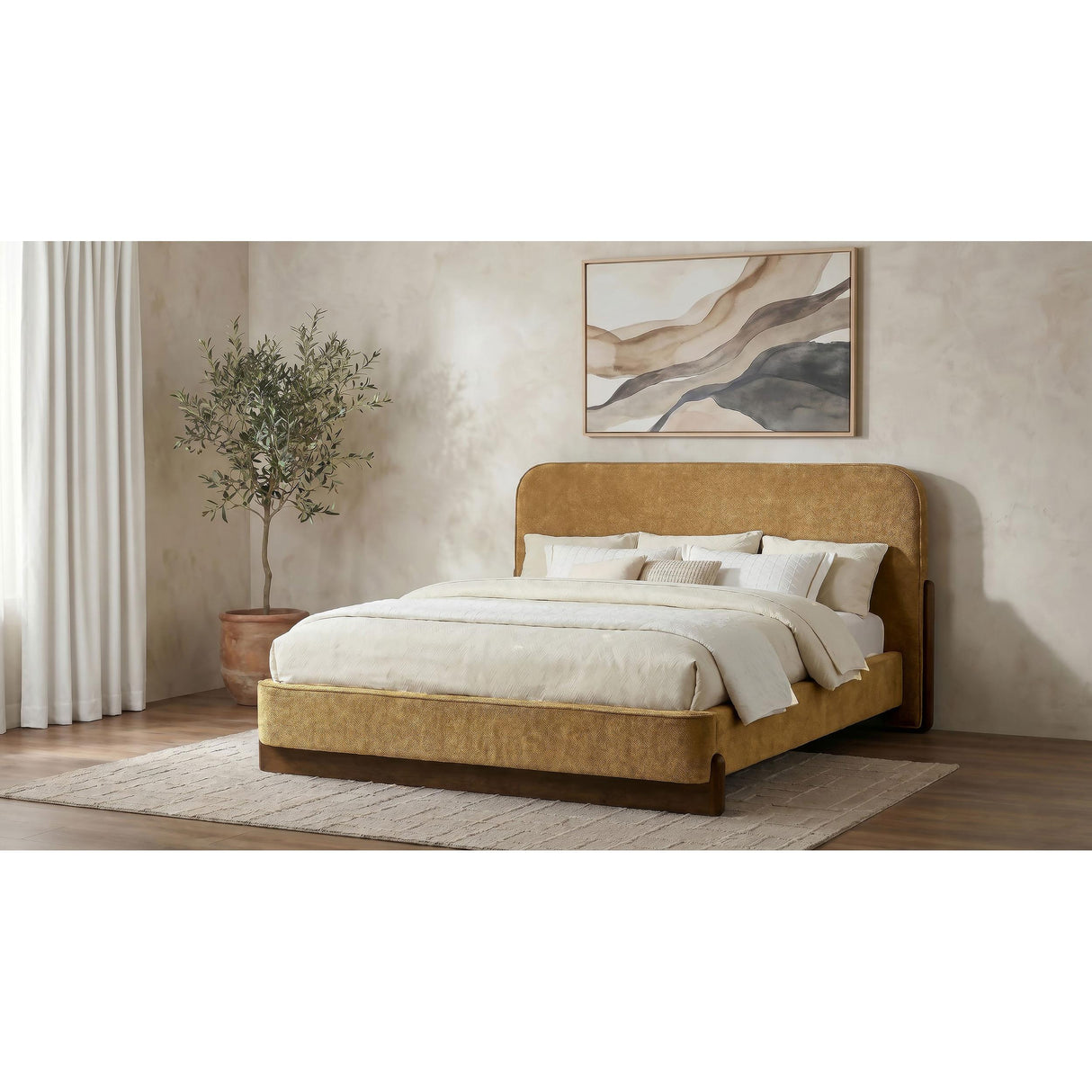 Coaster Furniture Baldacci 315954KE Upholstered Eastern King Platform Bed - Curry/Walnut IMAGE 4