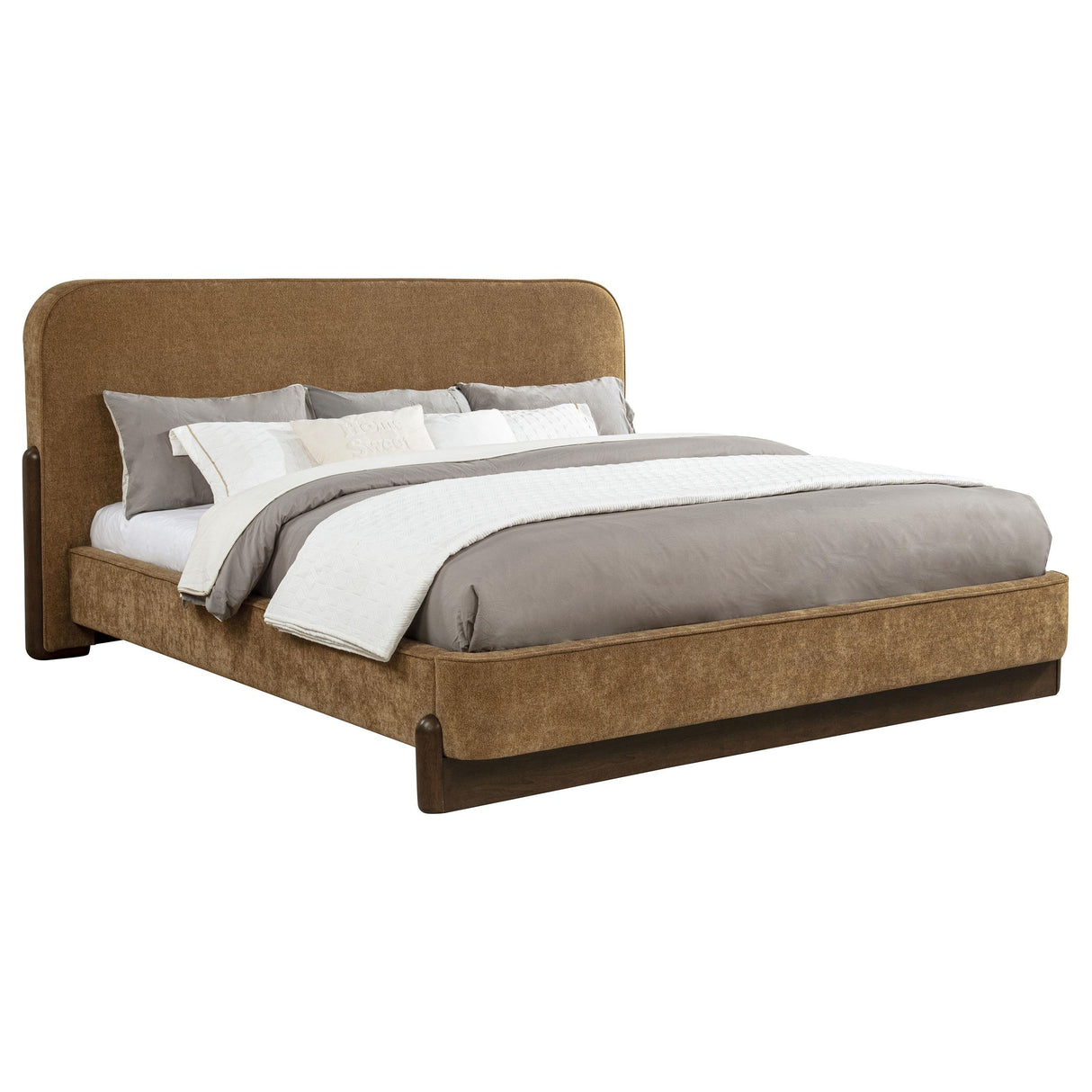 Coaster Furniture Baldacci 315954KE Upholstered Eastern King Platform Bed - Curry/Walnut IMAGE 6