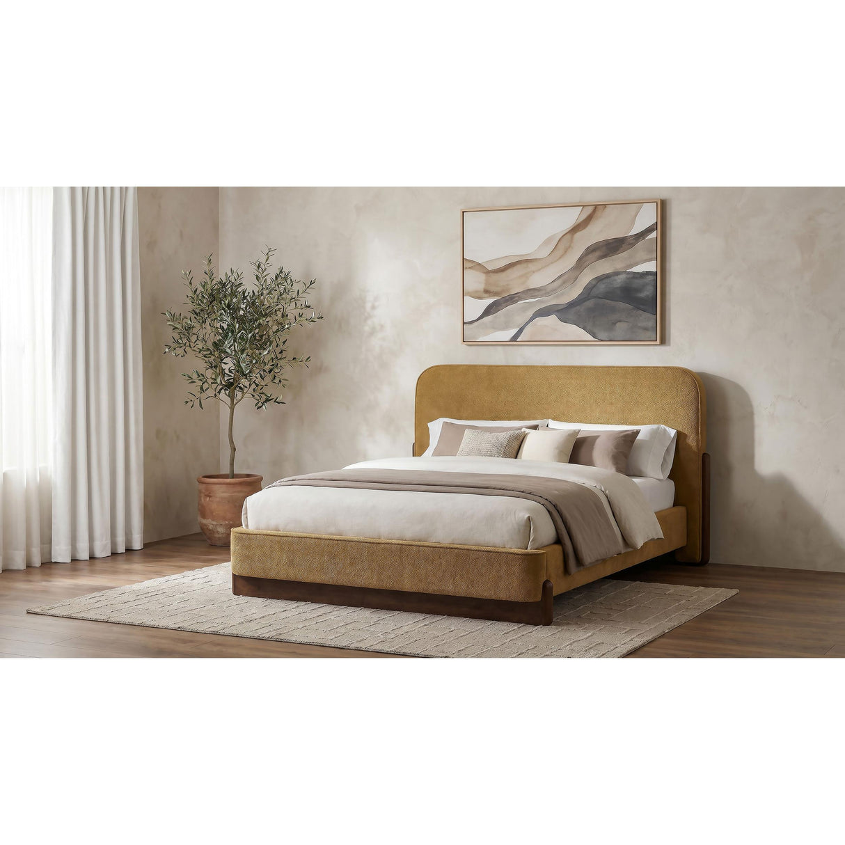 Coaster Furniture Baldacci 315954Q Upholstered Queen Platform Bed - Curry/Walnut IMAGE 4
