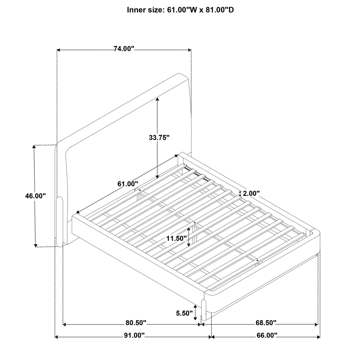 Coaster Furniture Baldacci 315954Q Upholstered Queen Platform Bed - Curry/Walnut IMAGE 9