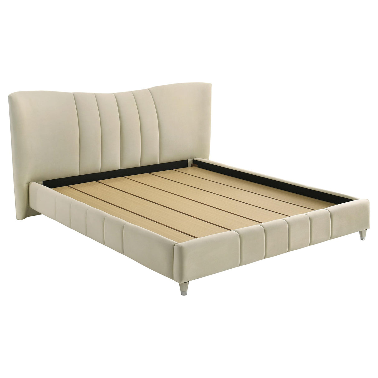 Coaster Furniture Evelyn 315956KE Upholstered Eastern King Panel Platform Bed - Ivory IMAGE 1