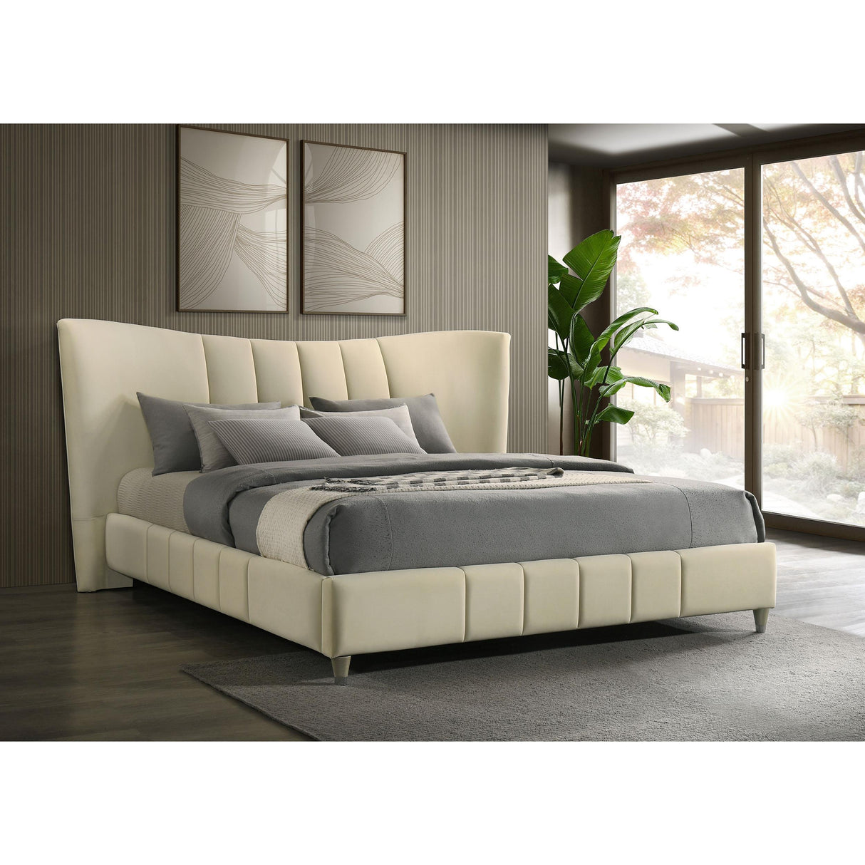 Coaster Furniture Evelyn 315956KE Upholstered Eastern King Panel Platform Bed - Ivory IMAGE 5