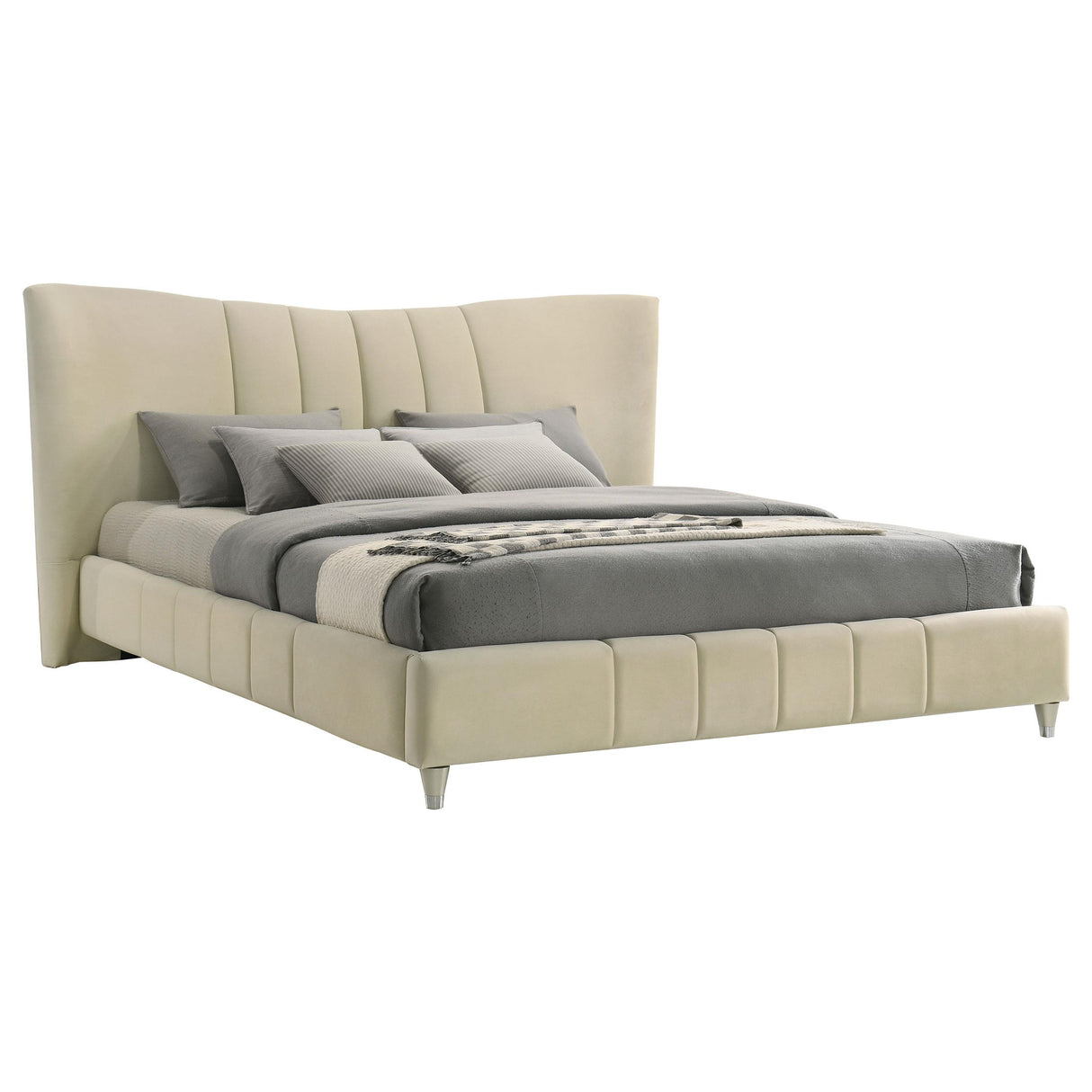 Coaster Furniture Evelyn 315956KE Upholstered Eastern King Panel Platform Bed - Ivory IMAGE 8