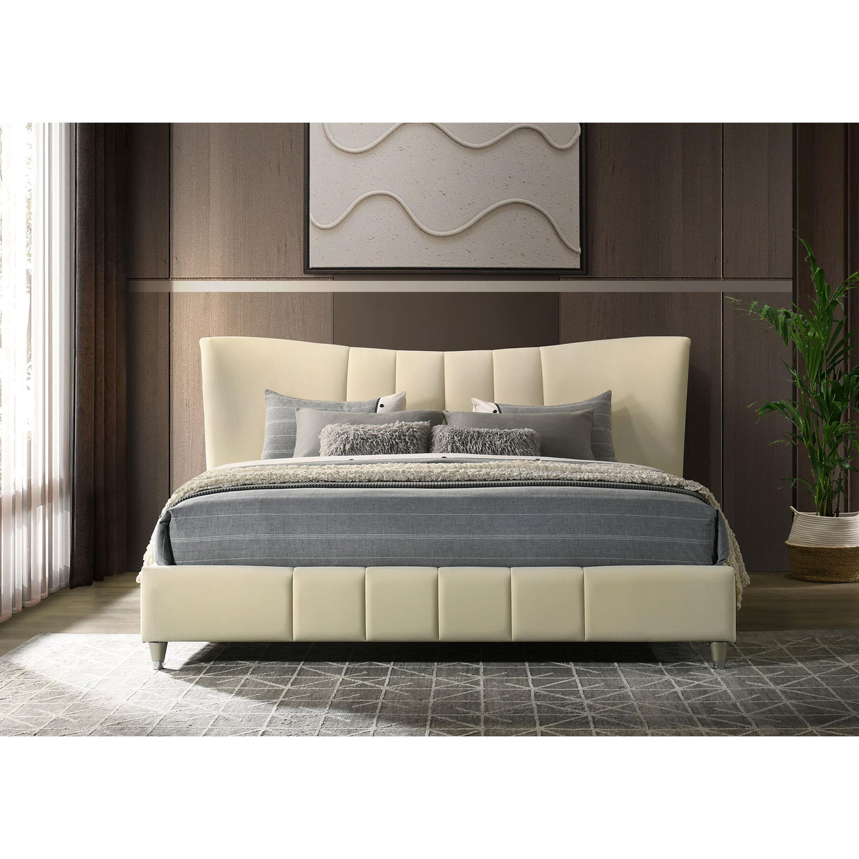 Coaster Furniture Evelyn 315956KE Upholstered Eastern King Panel Platform Bed - Ivory IMAGE 9