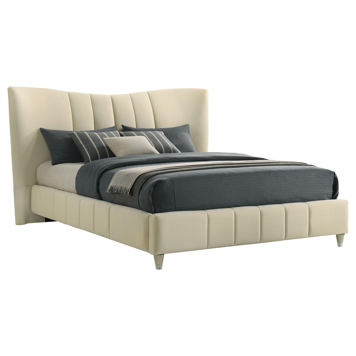 Coaster Furniture Evelyn 315956Q Upholstered Queen Panel Platform Bed - Ivory IMAGE 4