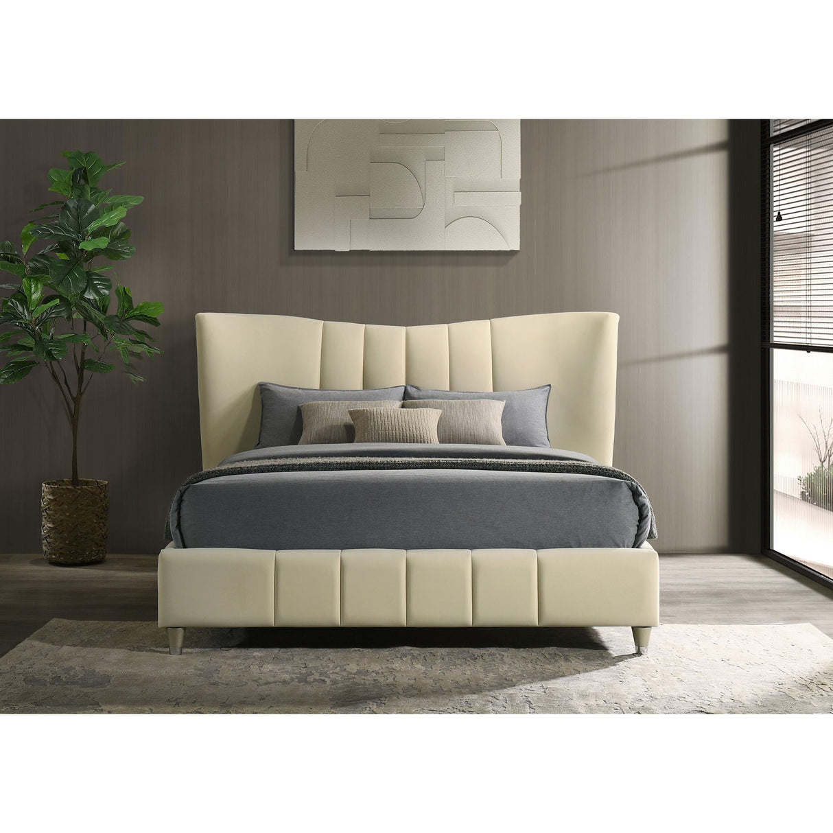 Coaster Furniture Evelyn 315956Q Upholstered Queen Panel Platform Bed - Ivory IMAGE 9