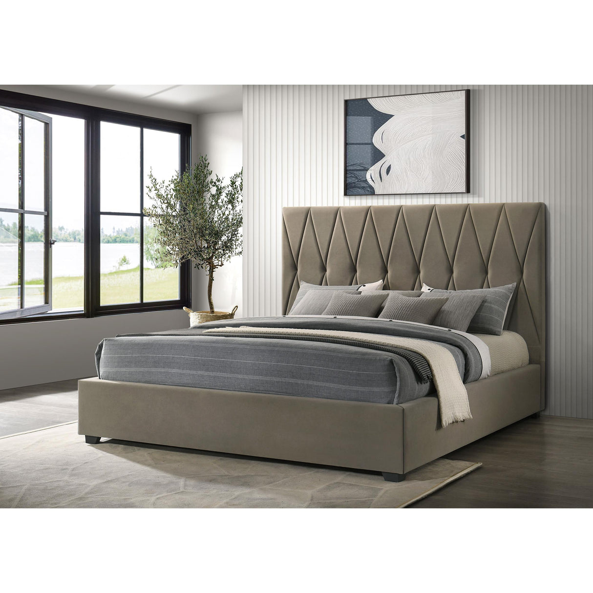 Coaster Furniture Delsea 315975KE Upholstered Eastern King Platform Bed - Light Brown IMAGE 2