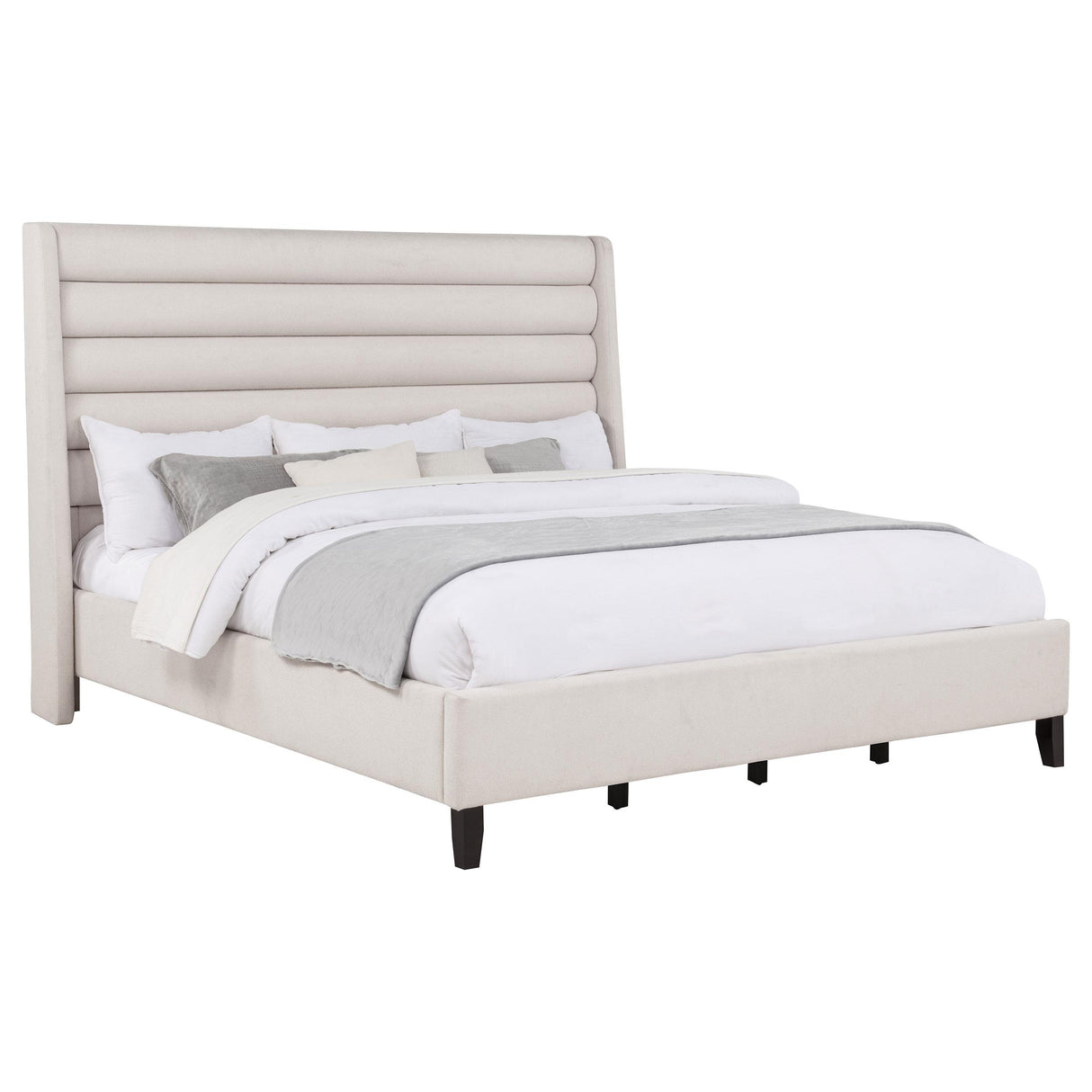 Coaster Furniture Leslie 315983KE Upholstered Tufted Eastern King Wingback Platform Bed - Beige IMAGE 5