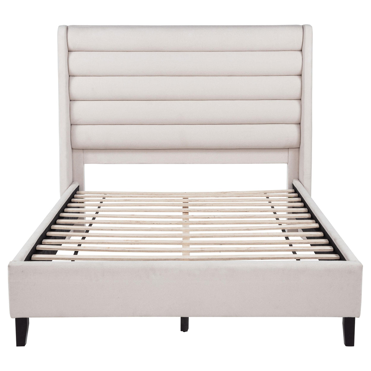 Coaster Furniture Leslie 315983Q Upholstered Tufted Queen Wingback Platform Bed - Beige IMAGE 3