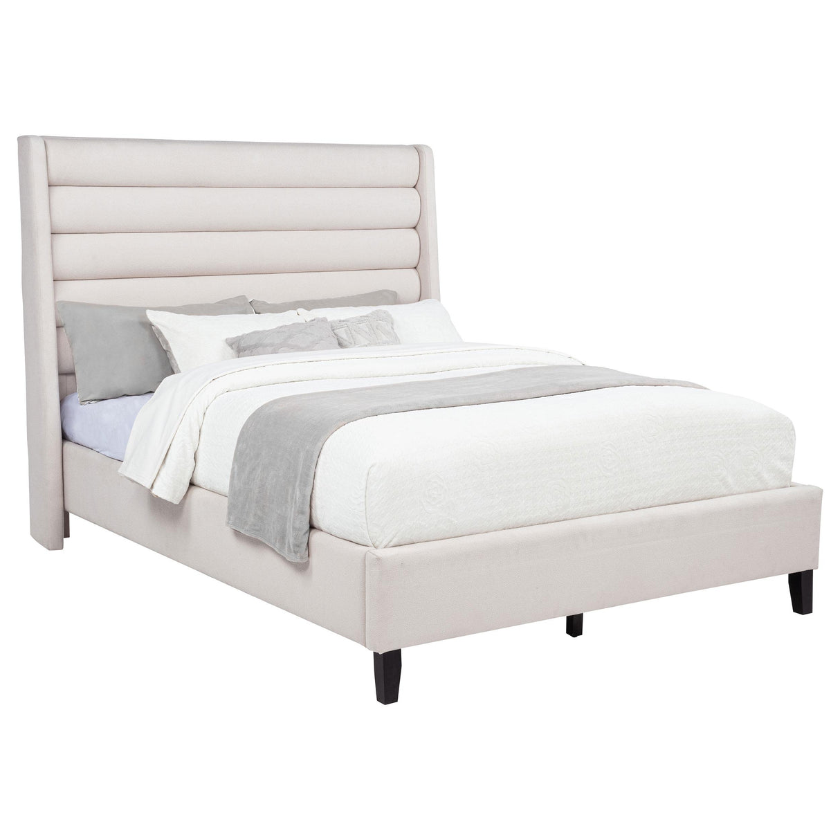 Coaster Furniture Leslie 315983Q Upholstered Tufted Queen Wingback Platform Bed - Beige IMAGE 5