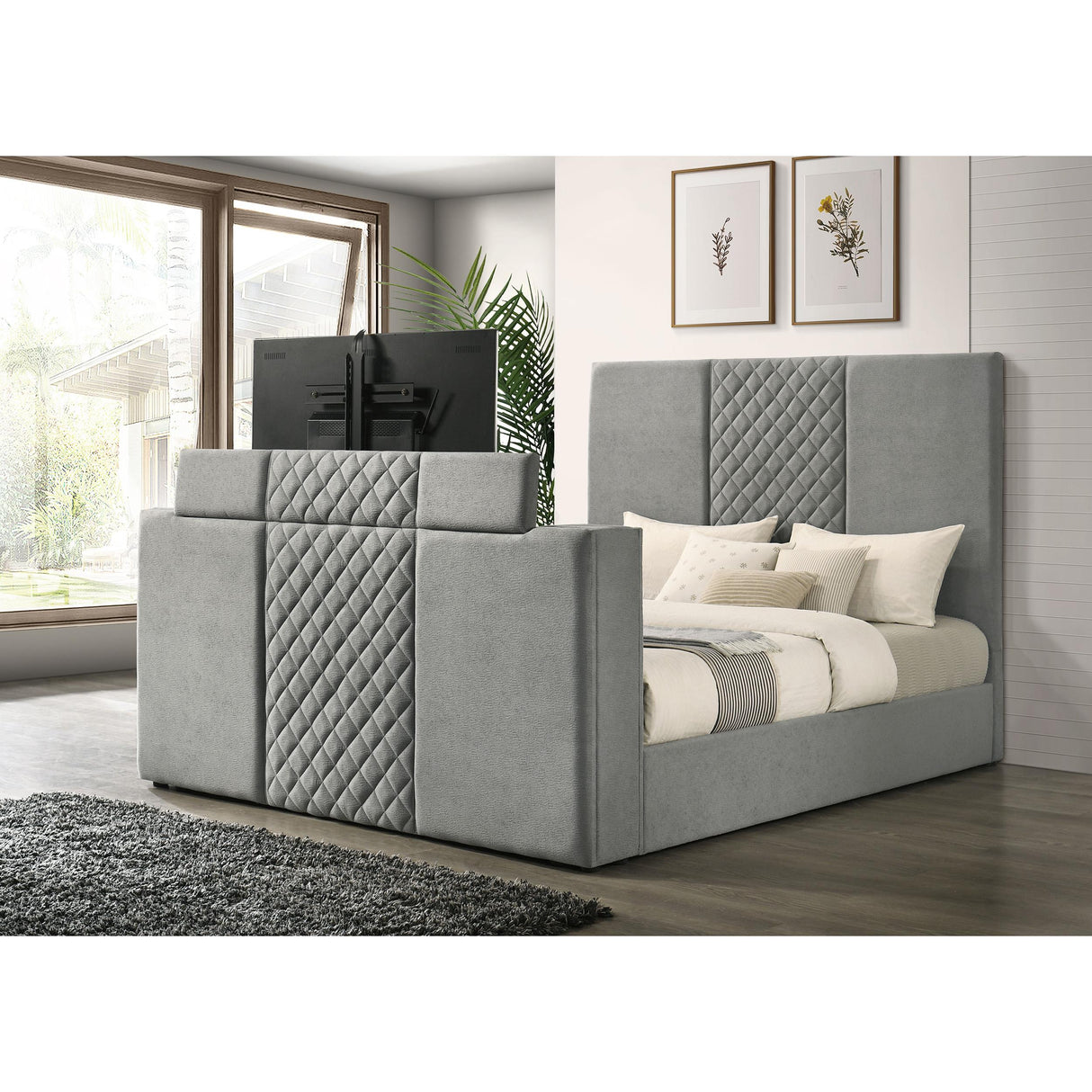 Coaster Furniture Tara 315994KE 61-inch Upholstered Eastern King Panel TV Bed - Grey IMAGE 8