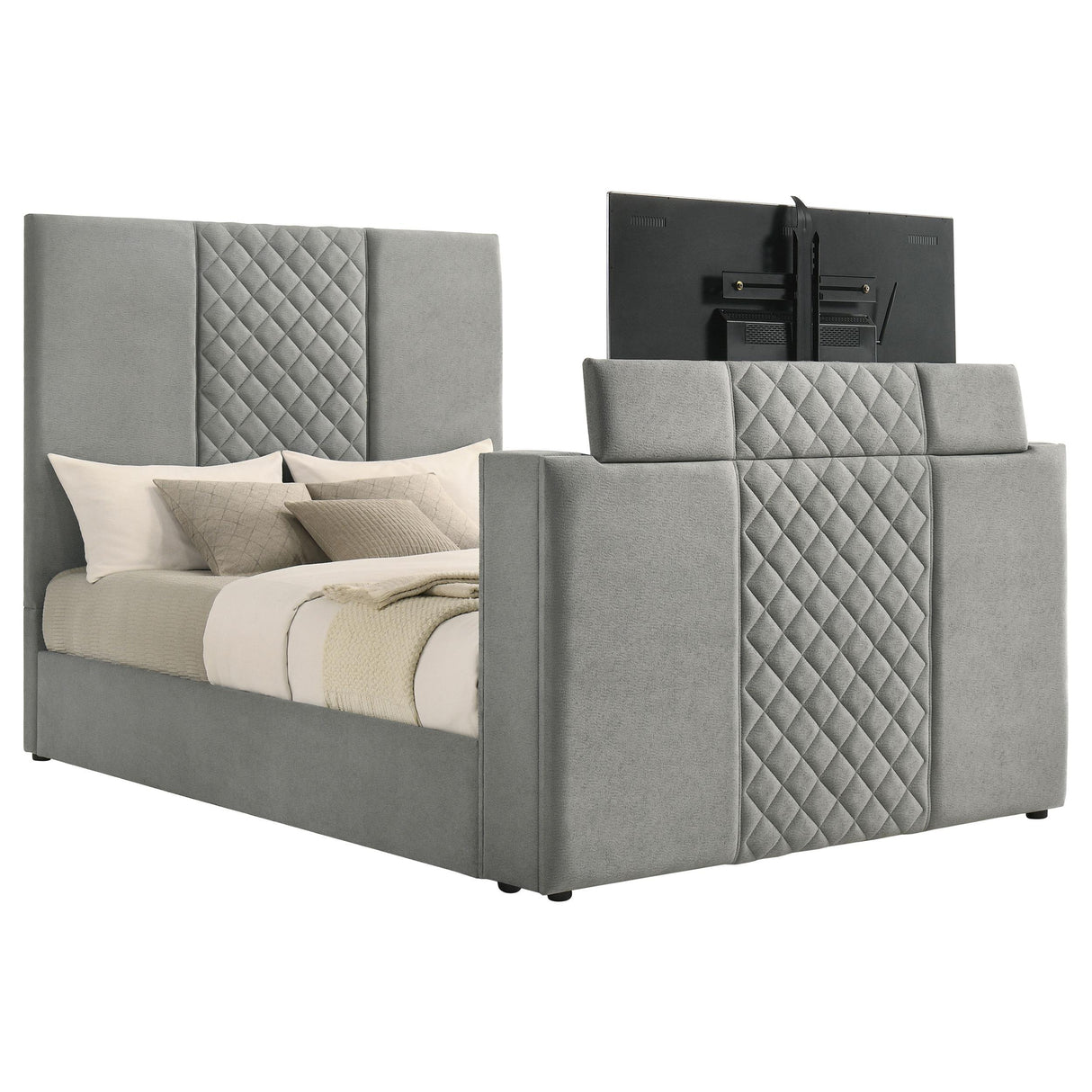 Coaster Furniture Tara 315994Q 61-inch Upholstered Queen Panel TV Bed - Grey IMAGE 1
