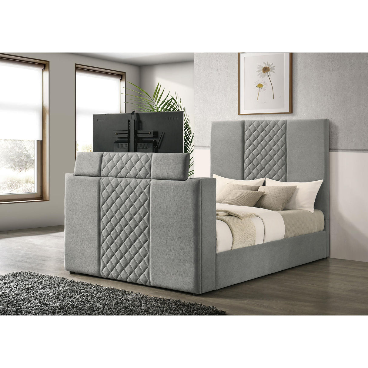 Coaster Furniture Tara 315994Q 61-inch Upholstered Queen Panel TV Bed - Grey IMAGE 8