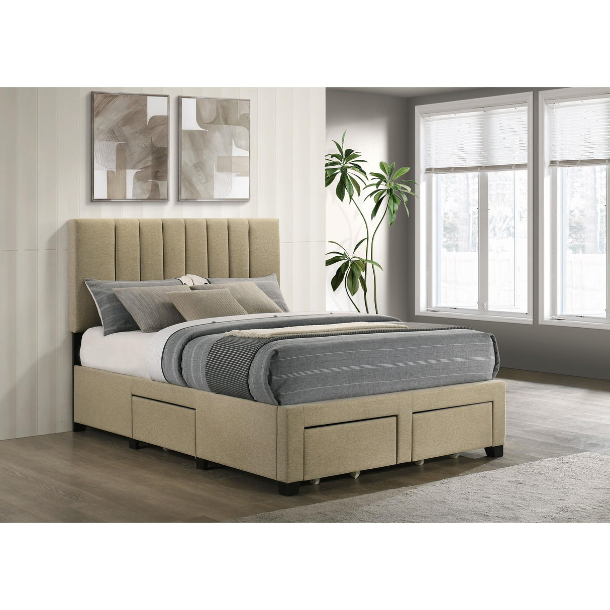 Coaster Furniture Wheatland 316010F 4-drawer Upholstered Full Storage Bed - Light Brown IMAGE 5