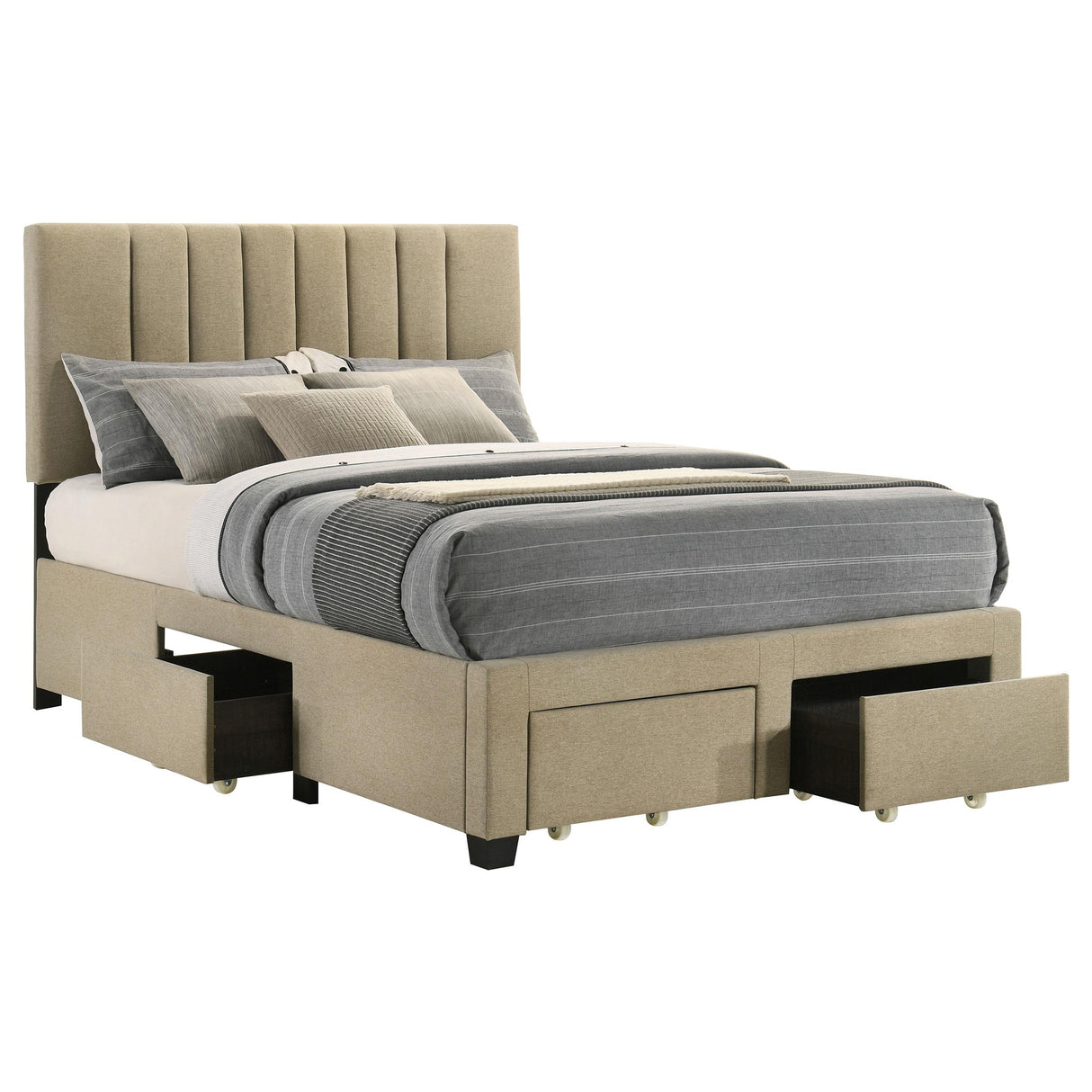 Coaster Furniture Wheatland 316010F 4-drawer Upholstered Full Storage Bed - Light Brown IMAGE 6