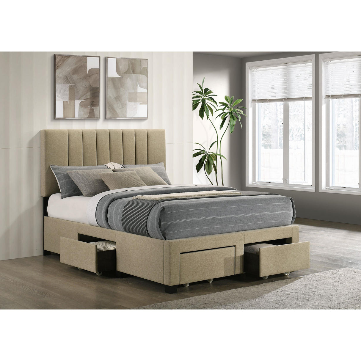 Coaster Furniture Wheatland 316010F 4-drawer Upholstered Full Storage Bed - Light Brown IMAGE 7