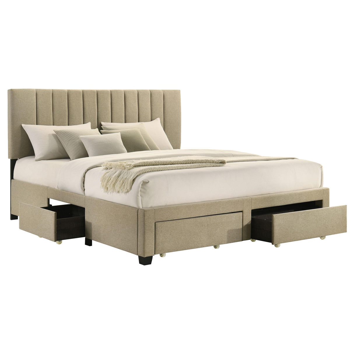 Coaster Furniture Wheatland 316010KE 4-drawer Upholstered Eastern King Storage Bed - Brown IMAGE 4