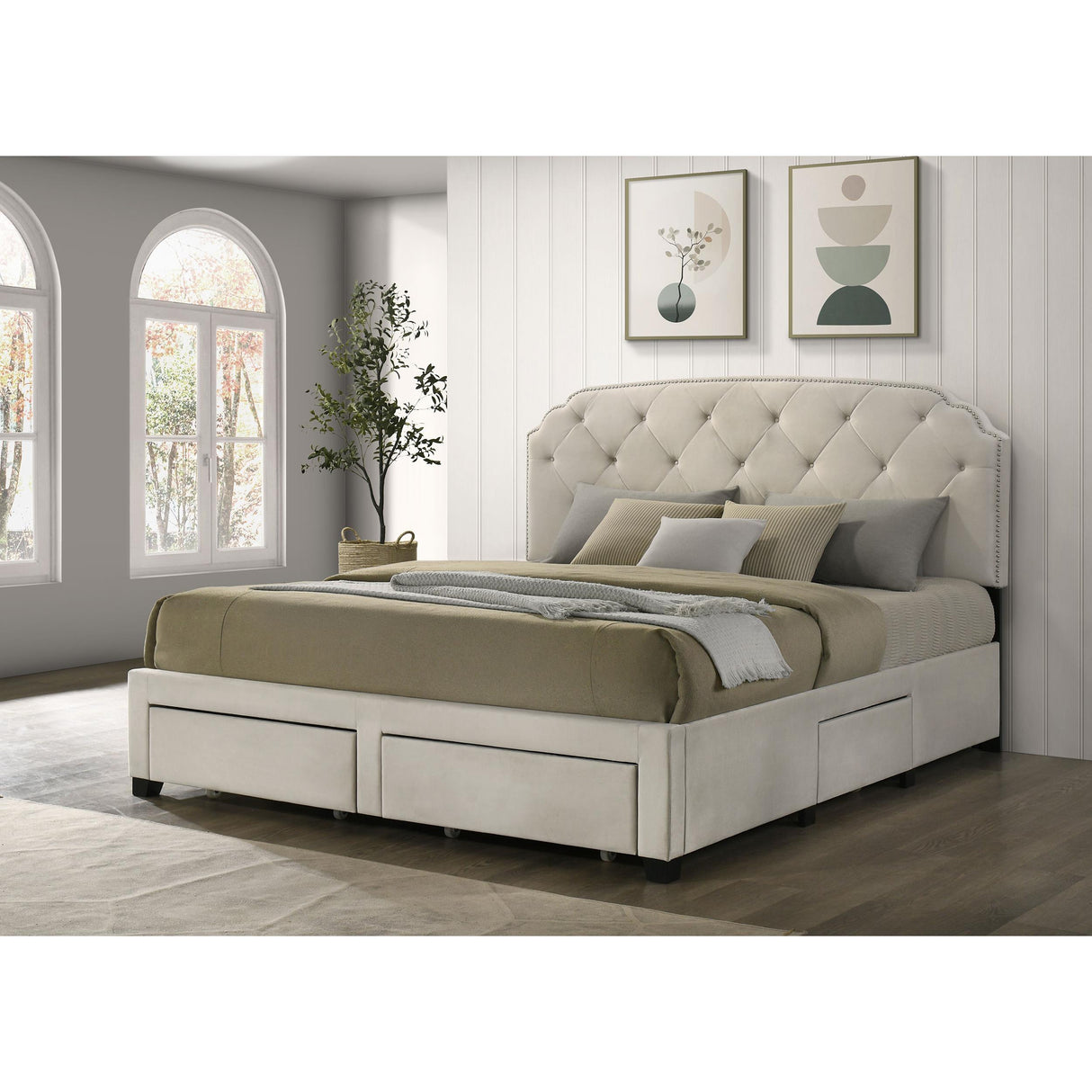 Coaster Furniture Marianna 316011KE 4-drawer Upholstered Eastern King Storage Bed - Cream IMAGE 2