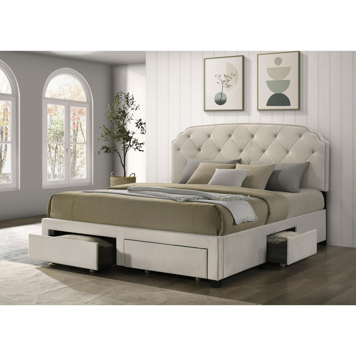Coaster Furniture Marianna 316011KE 4-drawer Upholstered Eastern King Storage Bed - Cream IMAGE 9