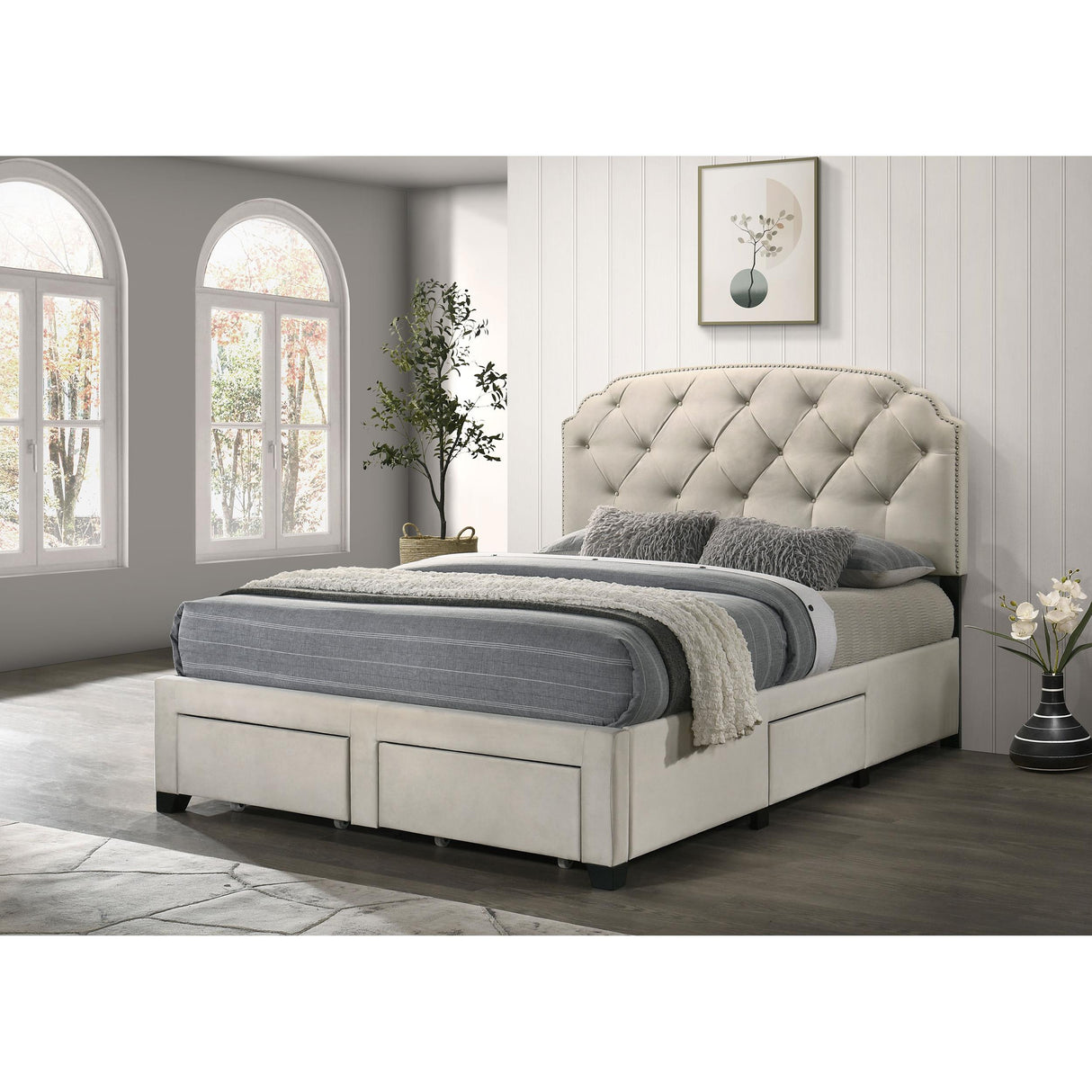 Coaster Furniture Marianna 316011Q 4-drawer Upholstered Queen Storage Bed - Cream IMAGE 4