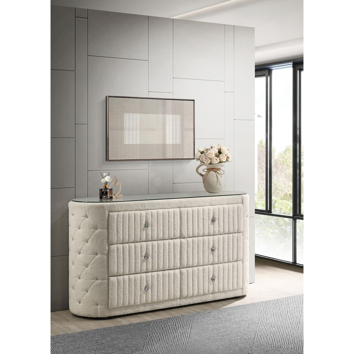 Coaster Furniture Sonya 360113 6-drawer Upholstered Bedroom Dresser - Ivory IMAGE 2