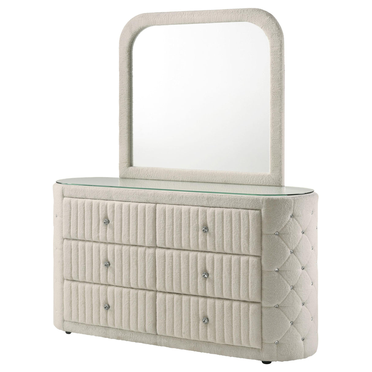 Coaster Furniture Sonya 360113M 6-drawer Upholstered Bedroom Dresser with Mirror - Ivory IMAGE 11