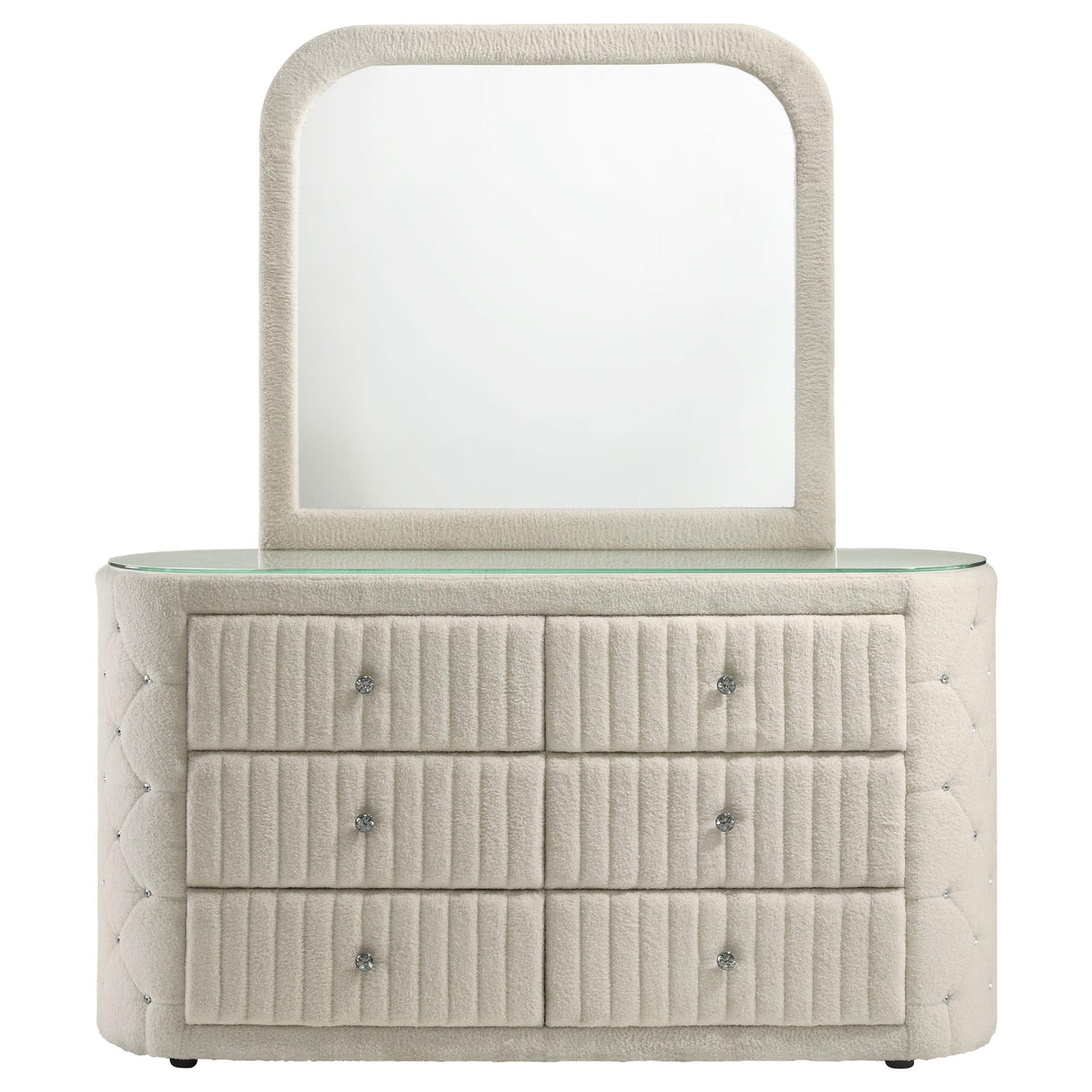 Coaster Furniture Sonya 360113M 6-drawer Upholstered Bedroom Dresser with Mirror - Ivory IMAGE 8