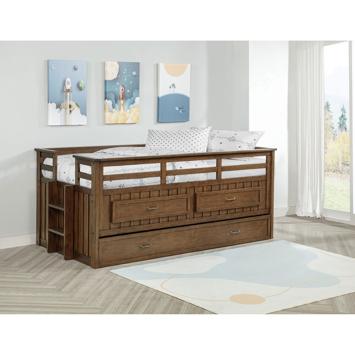 Coaster Furniture Carlsbad 400716T Wood Twin Captains Bed With Trundle - Medium Brown IMAGE 3