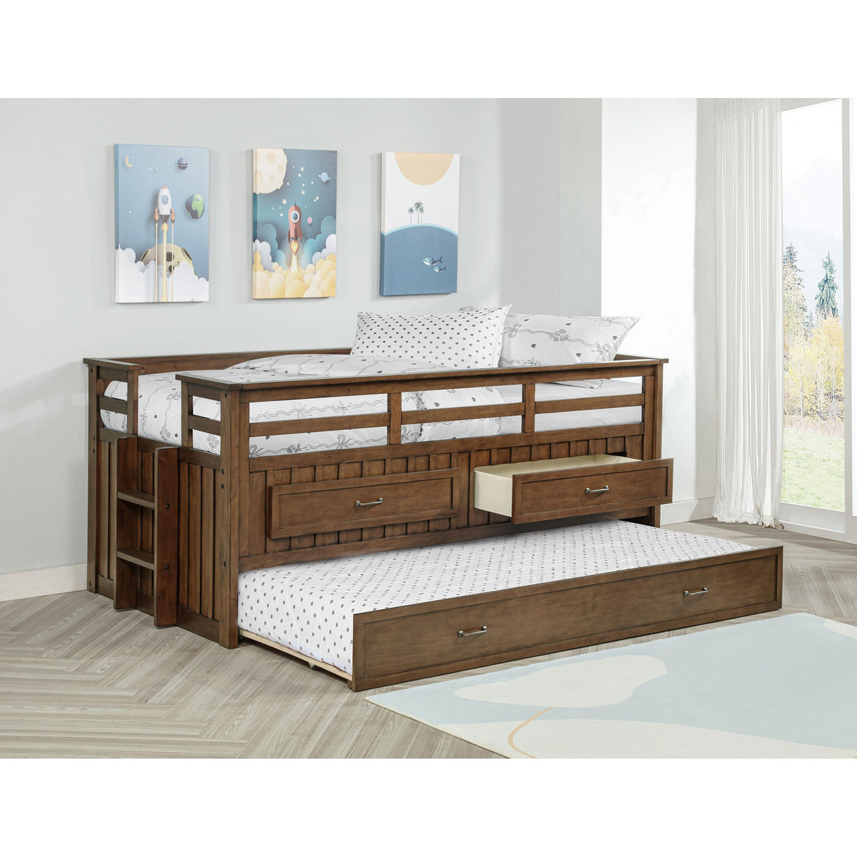 Coaster Furniture Carlsbad 400716T Wood Twin Captains Bed With Trundle - Medium Brown IMAGE 4