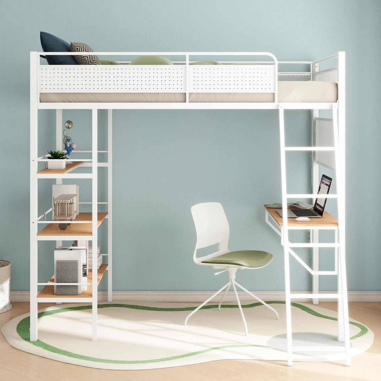 Coaster Furniture Campus 460332WHT 3-shelf Metal Twin Workstation Loft Bed - Matte White IMAGE 3