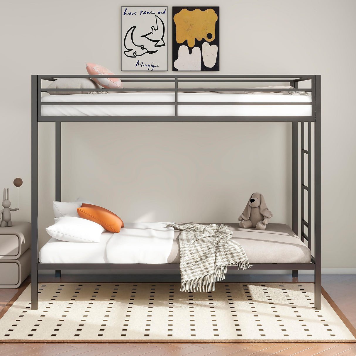 Coaster Furniture Alevera 460361BLK Metal Twin Over Twin Bunk Bed with Ladder - Black IMAGE 3
