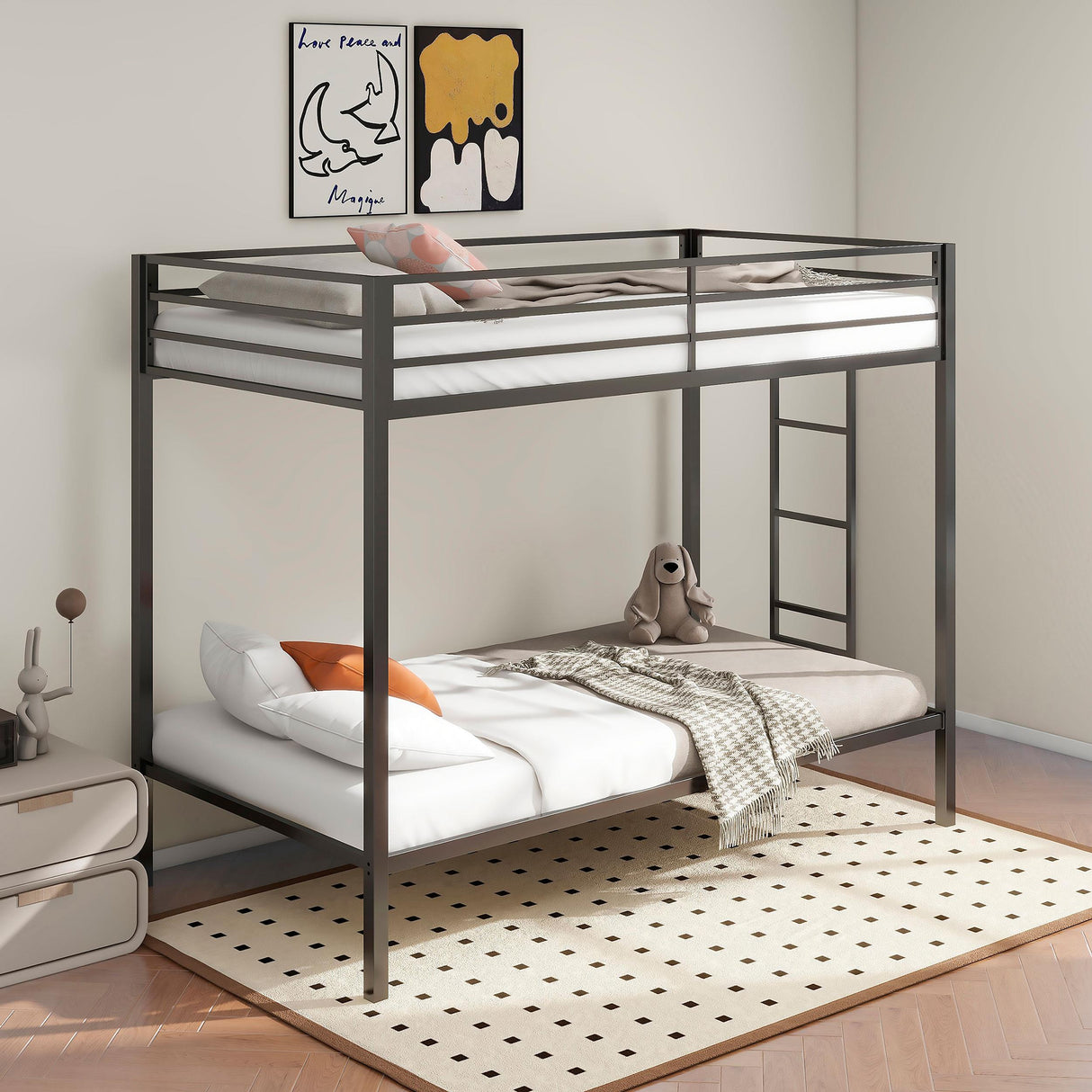 Coaster Furniture Alevera 460361BLK Metal Twin Over Twin Bunk Bed with Ladder - Black IMAGE 5