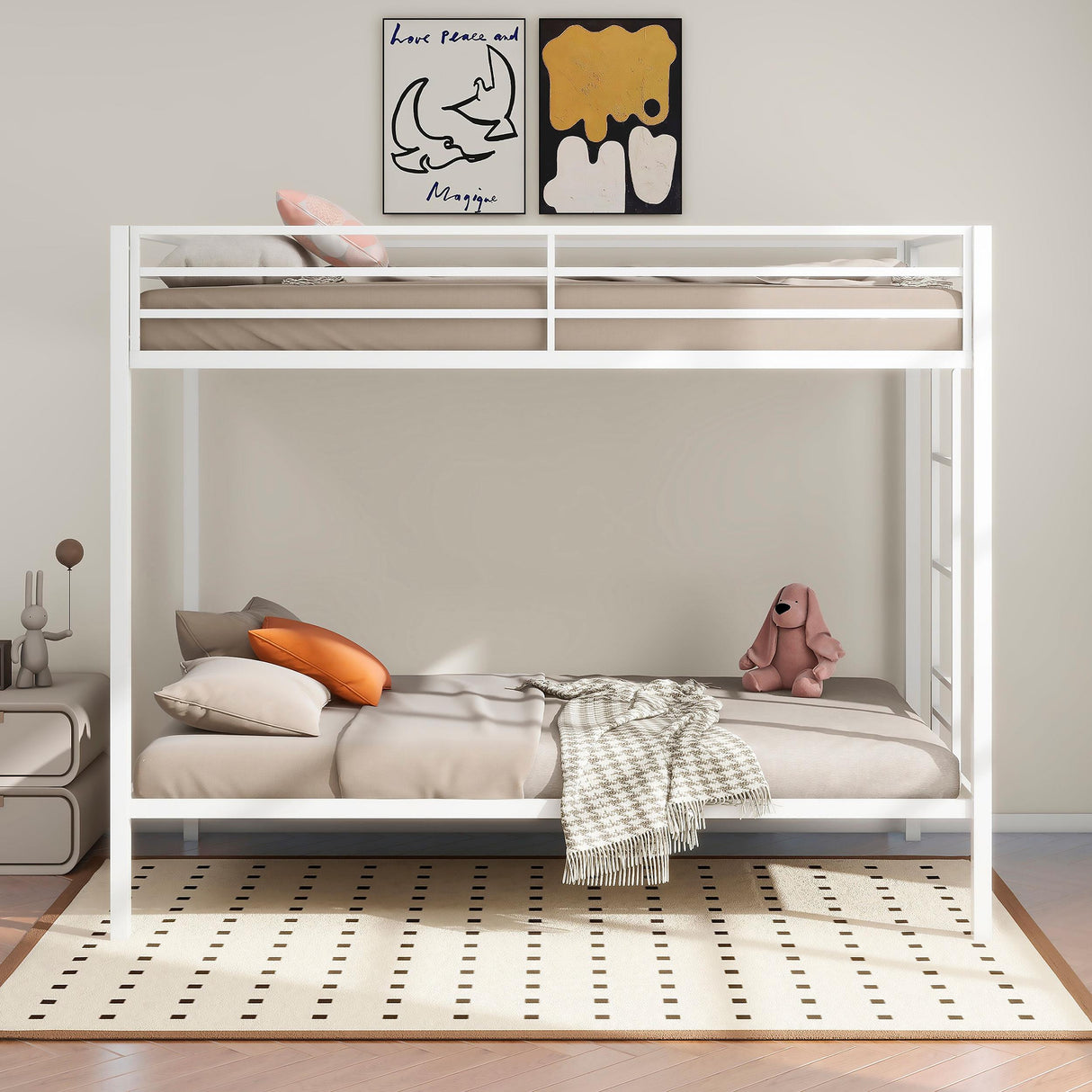 Coaster Furniture Alevera 460361WHT Metal Twin Over Twin Bunk Bed with Ladder - White IMAGE 3