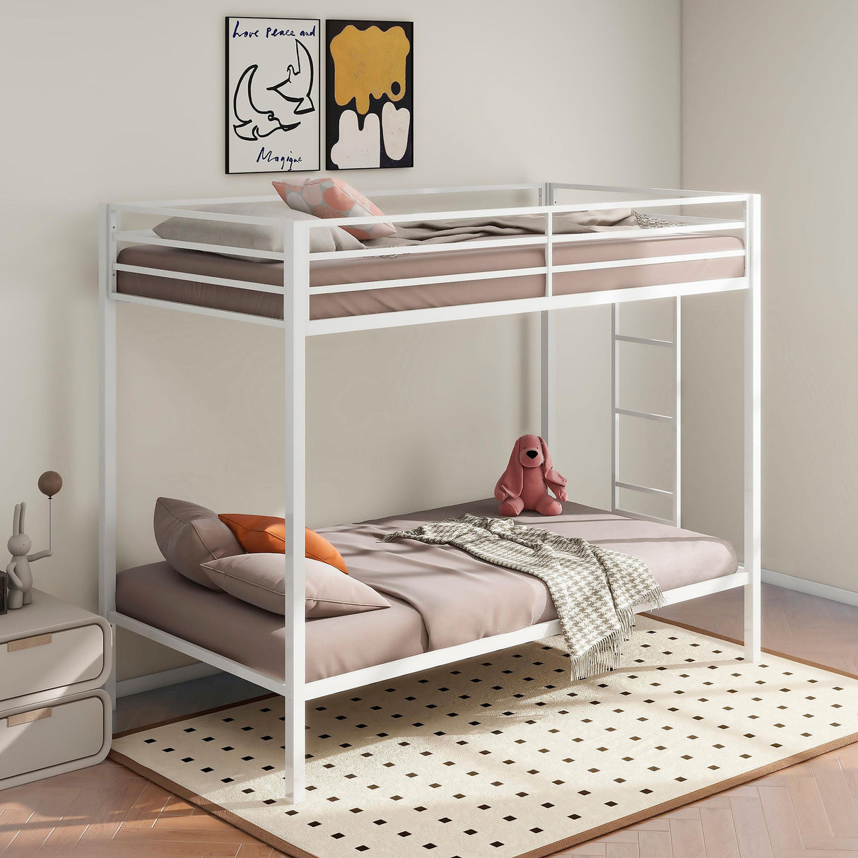 Coaster Furniture Alevera 460361WHT Metal Twin Over Twin Bunk Bed with Ladder - White IMAGE 5