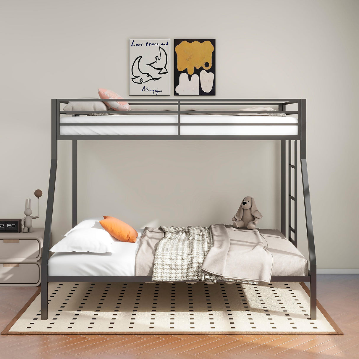 Coaster Furniture Alevera 460365BLK Metal Twin Over Full Bunk Bed with Ladder - Black IMAGE 3