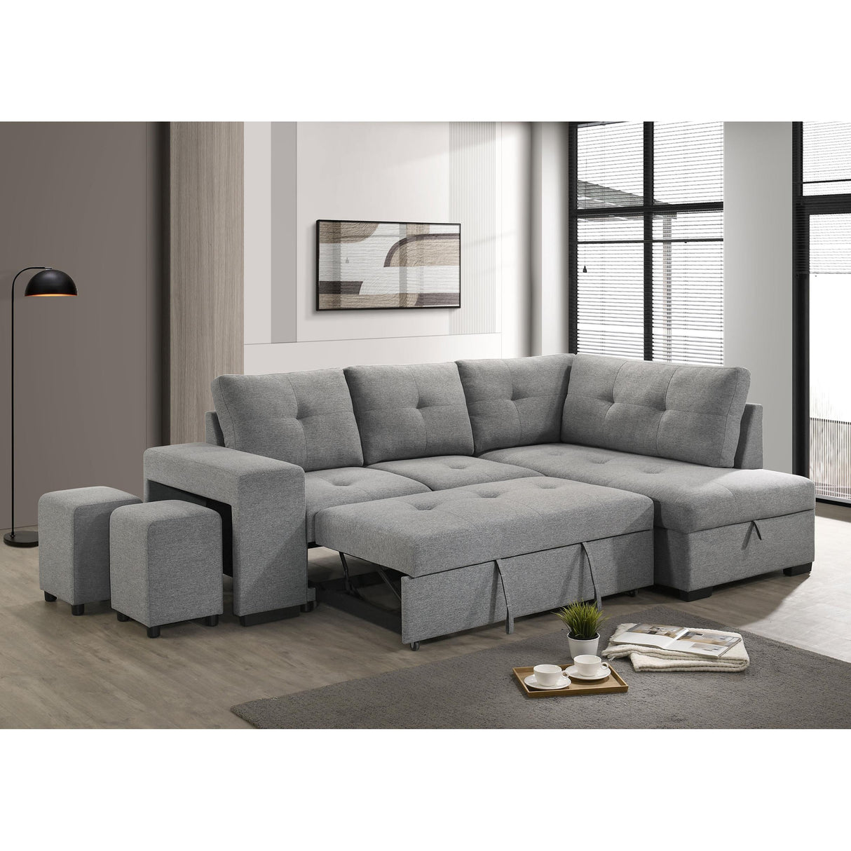 Coaster Furniture Roanne 500347 Fabric Upholstered Sleeper Sectional Sofa - Grey IMAGE 10