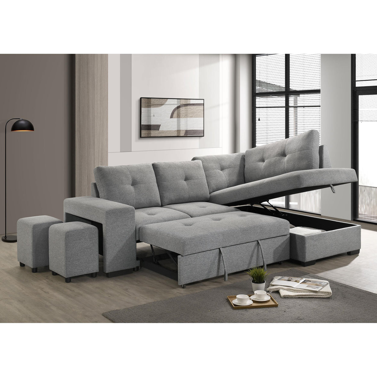 Coaster Furniture Roanne 500347 Fabric Upholstered Sleeper Sectional Sofa - Grey IMAGE 12