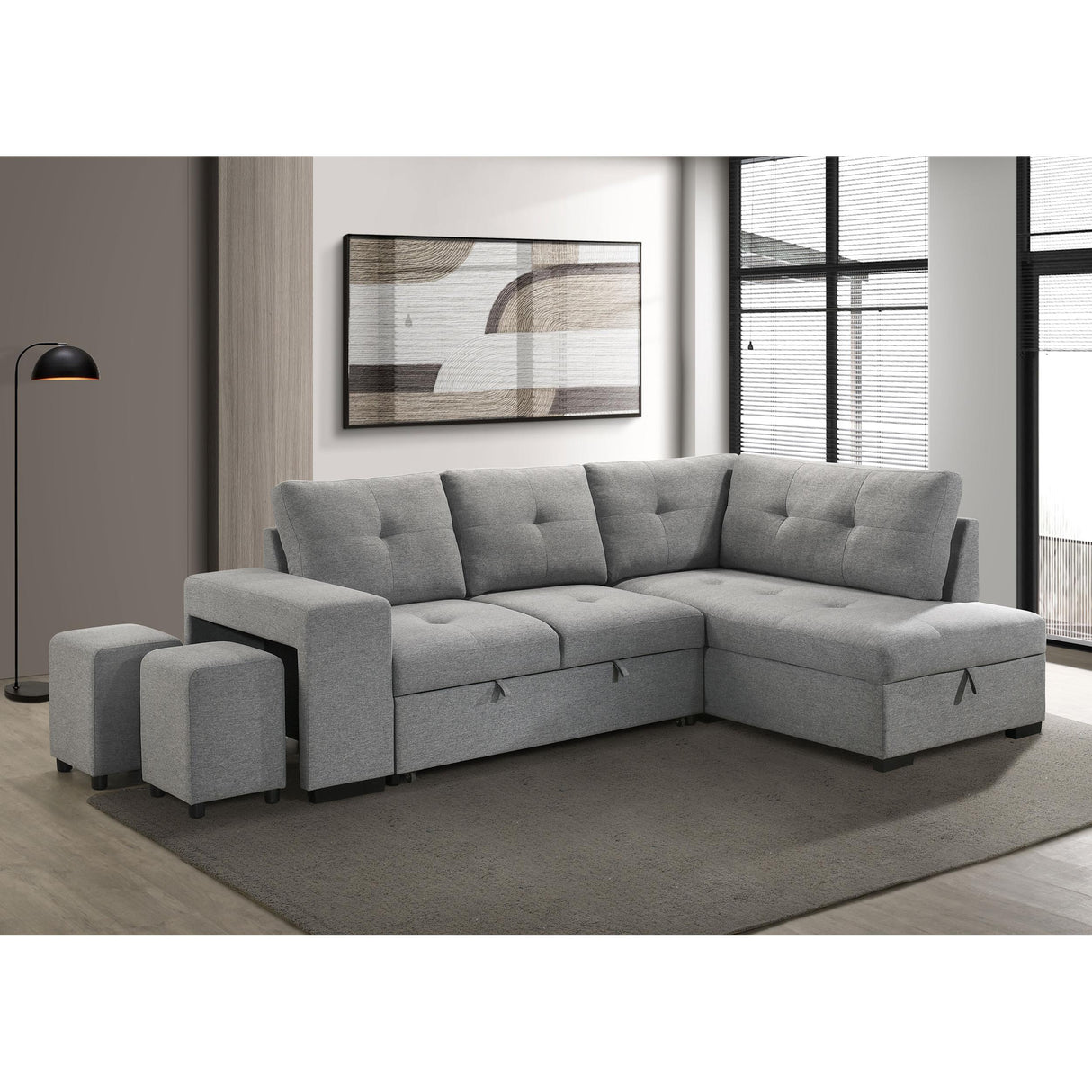 Coaster Furniture Roanne 500347 Fabric Upholstered Sleeper Sectional Sofa - Grey IMAGE 4