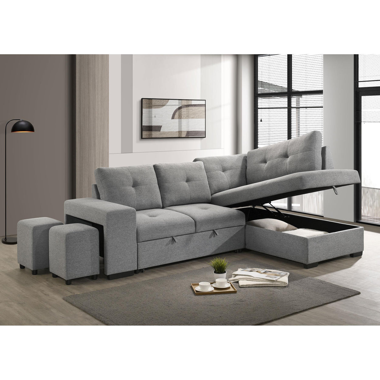Coaster Furniture Roanne 500347 Fabric Upholstered Sleeper Sectional Sofa - Grey IMAGE 7