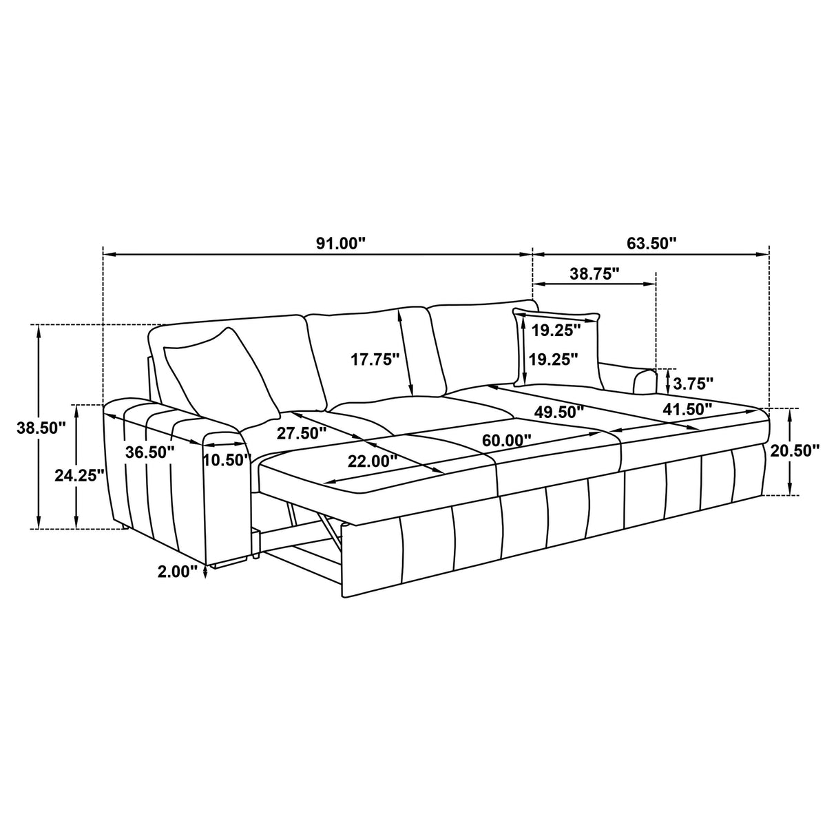 Coaster Furniture Pastrana 500348 Upholstered Sleeper Sectional Sofa RAF Chaise - Camel IMAGE 15