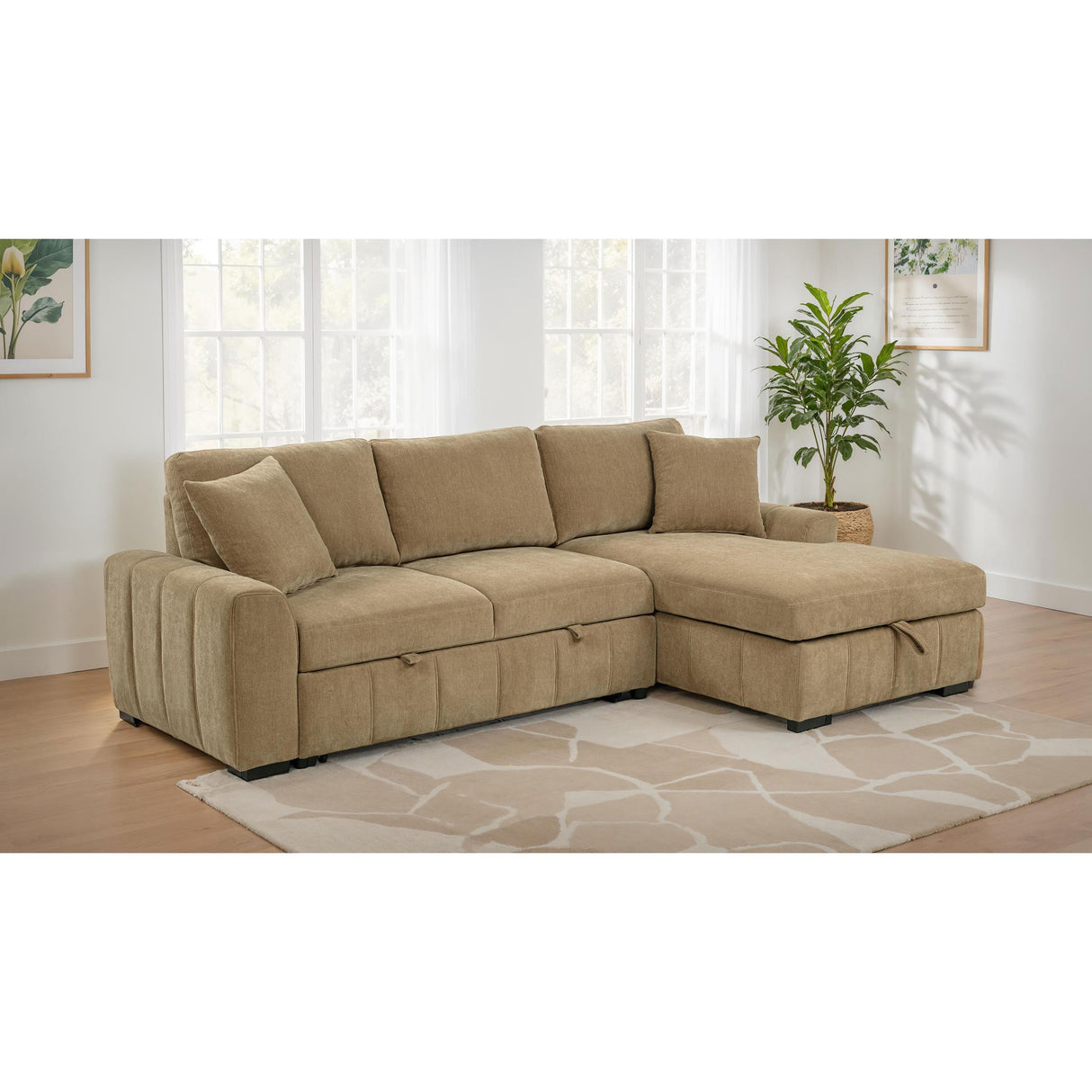 Coaster Furniture Pastrana 500348 Upholstered Sleeper Sectional Sofa RAF Chaise - Camel IMAGE 2